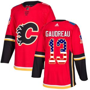 Herren Calgary Flames Eishockey Trikot Johnny Gaudreau #13 Authentic Rot USA Flag Fashion